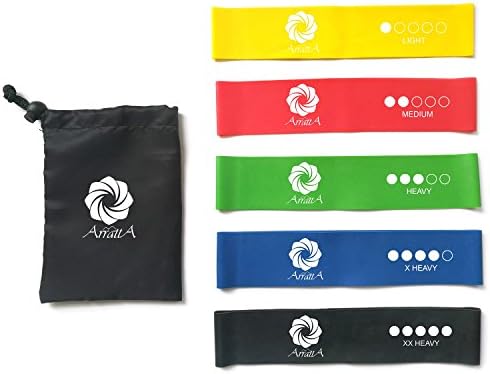 Arratta Resistance Loop Exercise Bands – Set of 5 – Workout Bands for Leg, Ankle, Stretching, Physical Therapy, Yoga, Home Fitness, Strength training &amp; Speed development with carry bag