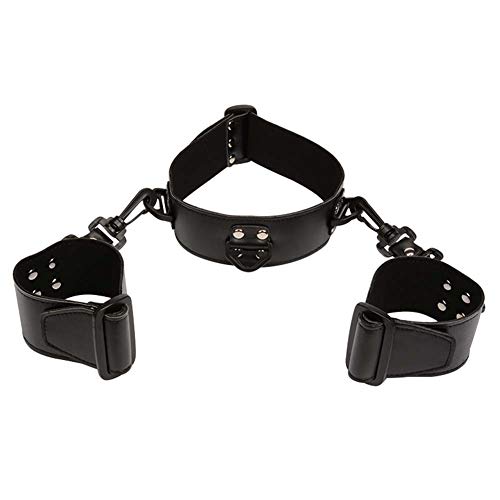 Sexy Bondage Handcuffs for Sex SM PU Leather Neck Collar and Hand Cuff for Women, BDSM Bed Straps Restraints Sex – Adult Sexy Toys,Black