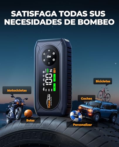 Car Battery Jump Starter with Air Compressor, 6000A YaberAuto Portable Car Jump Starter (9.0L Gas/8.0L Diesel) with 150PSI Inflator, Insulated Gloves, Large Screen and LED Flashlight