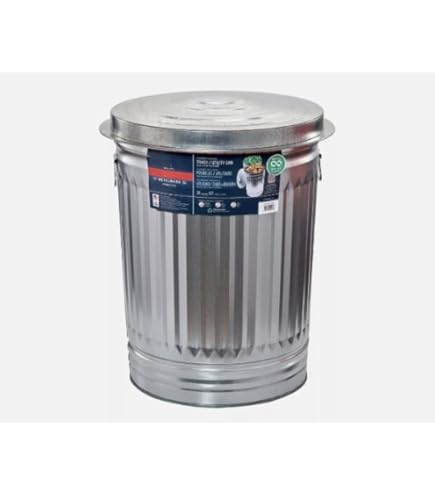 Amazon.com: KCHEX 預鍍鋅鋼垃圾桶- 圓形20 加侖灰色附蓋戶外