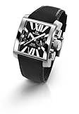 Square Stainless Steel Ceo Goliath Chronograph Black Dial Leather Strap Date Display