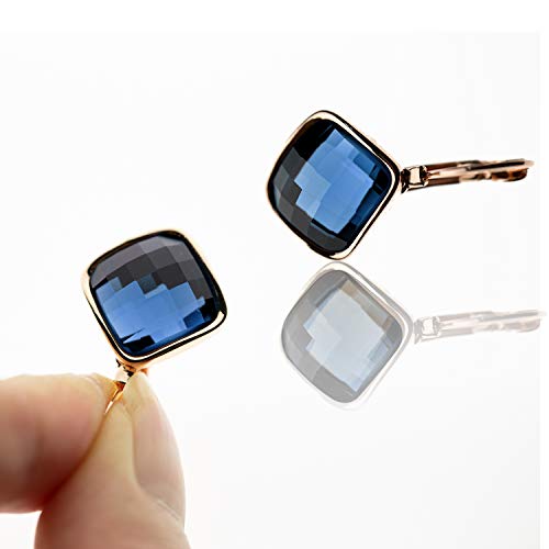 Dangle Earrings For Women Stainless Steel 14K Rose Gold Plated Earring Cubic Zirconia Leverback Hypoallergenic Drop Earring Blue