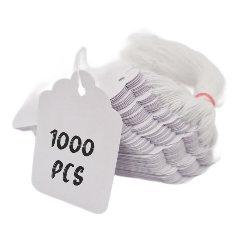 Swift Strung Tags White Card Clothing Parcel Label String Hanging Gift Swing Tickets Kraft Hang Price Labelling 84mm x 52mm (Pack of 1000)