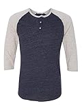 Alternative Men's Raglan 3/4 Sleeve Henley Shirt, Navy/Oatmeal, Medium