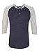 Alternative Men's Raglan 3/4 Sleeve Henley Shirt, Navy/Oatmeal, Medium