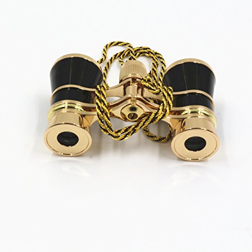 Opera Glasses Compact Binoculars for Theater Horse Racing Classical Lady Gift 3X25 Black with Gold Chain