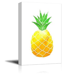 Yellow Pineapple with Green Leaf on White Background