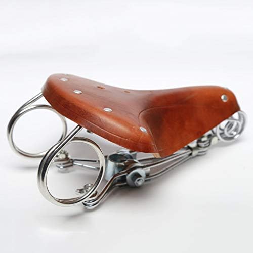 QIAOAJ Leather Bicycle Saddle - Classic Three spring saddle Vintage Spring Rivet Bike Seat Comfort Cycling Seat Waterproof, Soft, Breathable
