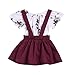 CCSDR Baby Girl Strap Skirt+Romper,Infant Floral Print Shirt Jumpsuit Outfit Set (Wine, 0-6 Months, 6_Months)