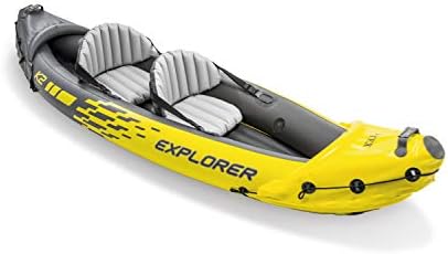 Inflatable kayak with directional stability, suitable for exploration, offering comfort.