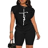 PINSV Women 2 Piece Outfits Summer Sweatsuits Biker Short Workout Jogger Sets