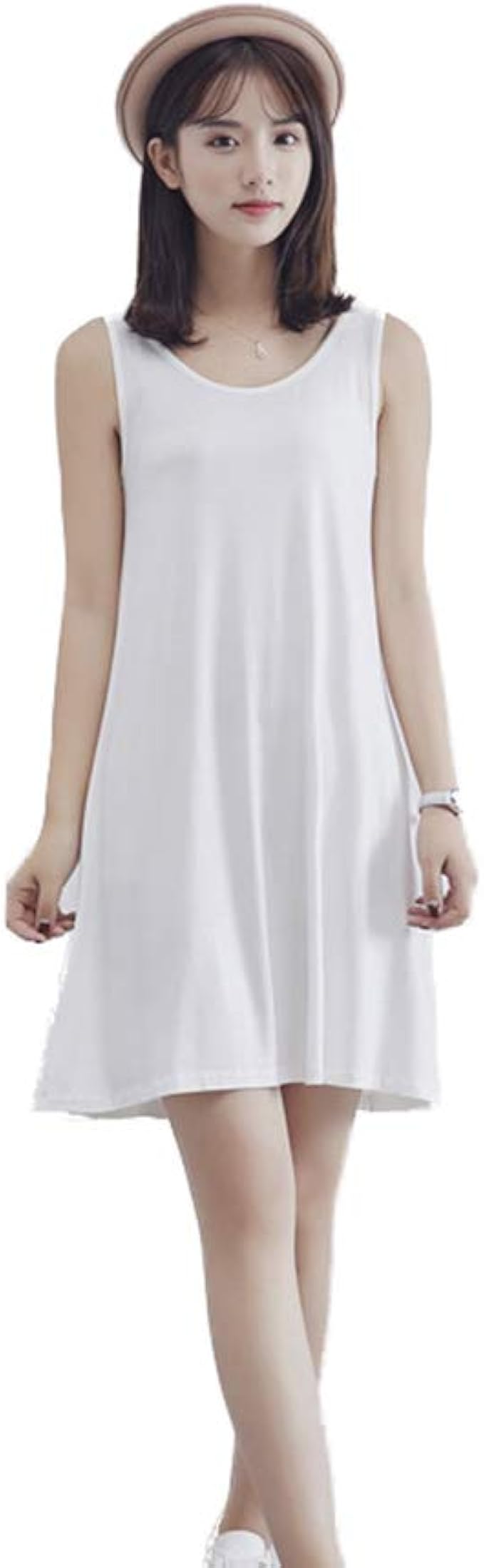 Amazon Skycity タンクトップ インナー レディース タンクワンピ ロングタンク ロングワンピ インナーワンピース 肌着 モダール ストレッチ ミディアム ミモレ マキシ Dadi 005 白色 ミディアム丈 M ワンピース チュニック 通販