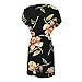 WLLW Women Short Sleeve Wrap V Neck Tie Front Floral Print Bohemian Mini Dress