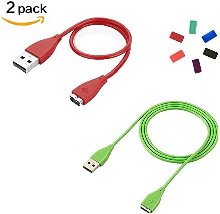 2PCS 1FT+3FT Fitbit Charge HR Charger, Replacement USB Charger Charging Cable Cord for Fitbit Charge HR Band Wristband Wireless Activity Bracelet (With 6 Packs Anti-dust Plugs)(RED+GREEN)