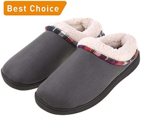 Men's Slippers Cozy Fuzzy Wool-Like Comfy Memory Foam Breathable Warm Slip on Clogs House Shoes Indoor/Outdoor Anti-Slip Sole (Medium/9-10 US, Grey)