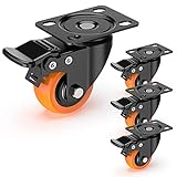 HOLKIE 2 inch Plate Casters with Safety Brake, 360
