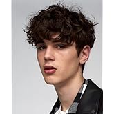 Tseses Mens Curly Brown Wig Short Fluffy Natural Layered Hair with Bang Costume Halloween Cosplay Party Synthetic Wig