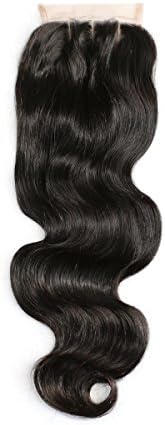 VINUSS 4X4 Three Part Body Wave Swiss Lace Closures Brazilian Remy Human Hair(14 Inch,Natural Color)