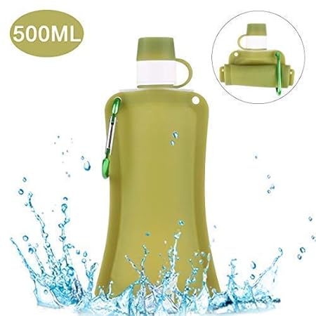 Hootracker Faltbare Wasserflasche Silikon-Flasche Faltbare Wasserflasche Auslaufsicher Reise Wasserblase für Sport und Outdoo