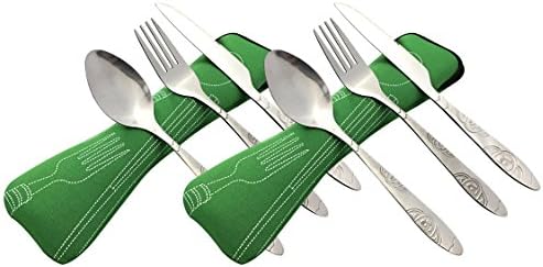 Camping Cutlery Utensils Set of Military Grade Stainless Steel Fork, Spoon and Knife (2pack-Green)