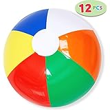 JOYIN 12â€ Rainbow Beach Balls (12 Pack); Inflatable 12pcs Beach Pool Party Toys