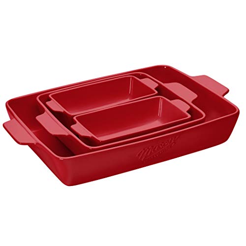 Mason Craft & More Ceramic Bakeware Collection- Rectangular, Square, Casserole, Lasagna, Baking, Roasting- 4 Piece Red Ceramic Bakeware Set - Thumbnail 5