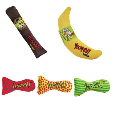YEOWWW Very Strong Organic Catnip Cat Toys (1x Cigar 1x Banana 3x Stinkies)