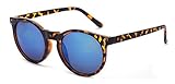 Outray Vintage Round Horned Rim Frame Retro Sunglasses 2201c2 Tortoise Mirror Blue