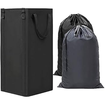 WOWLIVE Large Laundry Hamper Collapsible with 2 Removable Laundry Bags Tall Laundry Basket Foldable Dirty Clothes Hamper with 2 Handles Rectangular Washing Bin Dorm Room Storage for College(Black)