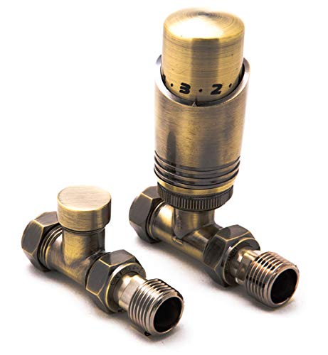 Reina Modal Modern Thermostatic Radiator Valves + Lockshield 1/2" x 15mm - Bronze, Straight