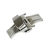 Ritche 18mm Stainless Steel Push Button Butterfly Deployment Clasp For Leather Watch band Strap Silver