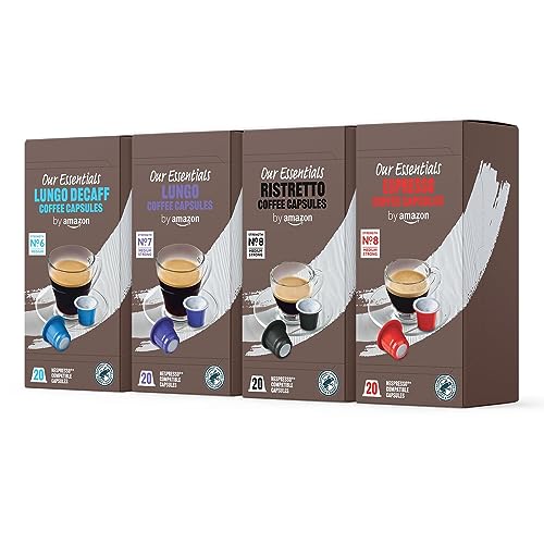 Paquete Variado Estándar de Cápsulas de Café Espresso de Plástico Compatibles con Nespresso, Tostado Medio, 80 Unidades (4 Paquetes de 20), Certificadas por Rainforest Alliance