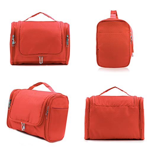 Extra Large Capacity Hanging Toiletry Bag for Men & Women, Portable Waterproof Bathroom Shower Bag, Lightweight Dopp kit Shaving Bag, Sturdy Metal Hook Organizer Makeup Bag (Orange)