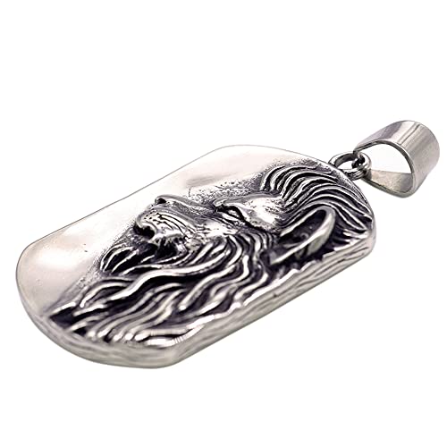 Zoesky Stainless Steel Vintage Convex King Lion Head Men Women Fashion Military Army Style Dog Tag Pendant Necklace, 24\'\' Stainless Steel Chain