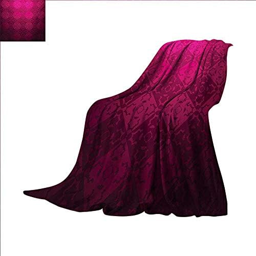 Magenta Digital Printing Blanket Ornamental Vintage Feminine Rectangular Forms Background Damask Dated Design Summer Quilt Comforter 62 x 60 inch Maroon Fuchsia