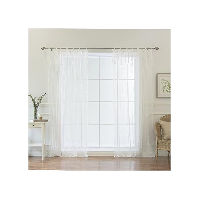 Best Home Fashion Swiss Dot Lace Curtains Tie Top White 52" W x