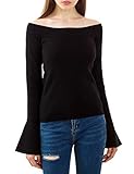 PRETTIGO Women Off the Shoulder Sweater Bell Trumpet Sleeve Sweater for Women