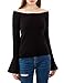 PRETTIGO Women Off the Shoulder Sweater Bell Trumpet Sleeve Sweater for Women