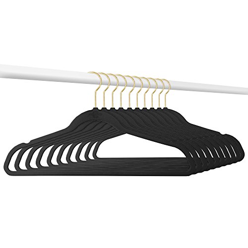 Closet Complete Premium Quality, True-Heavyweight, 80-gram, Virtually-UNBREAKABLE Velvet Hangers, Ultra-Thin,  No Slip, Best for SUIT, Dress, Pants, Shirt, 360Âº Spin, GOLD Hooks, Black Set of 50
