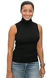 Halife Women's Sleeveless Turtleneck Shaping Tank Top Blouse Mock Turtleneck Shirt Tops (L, Black)