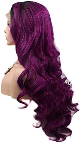 Purple Lace Front Wigs for Women Body Wave Long Synthetic Realistic Hair Wig with Black Roots Glueless Hair Replacement Wigs 24INCHES - Image 5