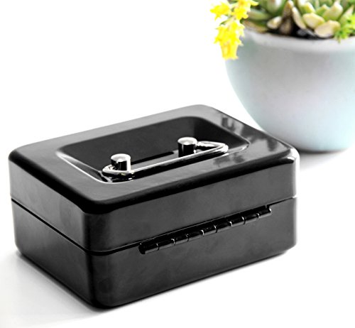 Small Cash Box with Lock and Slot - Jssmst Metal Coin Bank Piggy Bank For Adults and Kids, Black(SMCB0301N)
