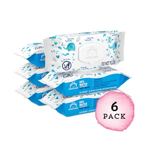 AMAZON BRAND – MAMA BEAR 99% WATER BASED BABY WIPES, HYPOALLERGENIC FOR SENSITIVE SKIN, FRAGRANCE FREE, 432 COUNT (6 PACKS OF 72)