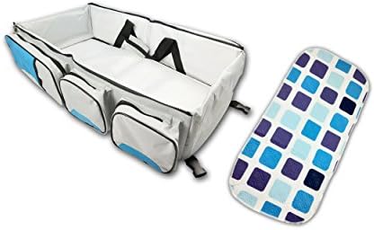 3 in 1 Portable Bassinet Diaper Bag with One Waterproof Changing Pad, Baby Travel Bed&amp;Multi-function Infant Changing Station for Baby Travel Accessory(Blue).