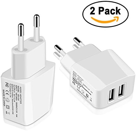 Europe USB Adapter, APLINE Universal 2-Pack 2.1A/5V Dual Port European USB Charger Plug Travel Power Adapter for iPhone X 8/7/6/6S Plus 5S, iPad, Samsung Galaxy S6/S7/S8 Edge, HTC, LG, More Cellphone