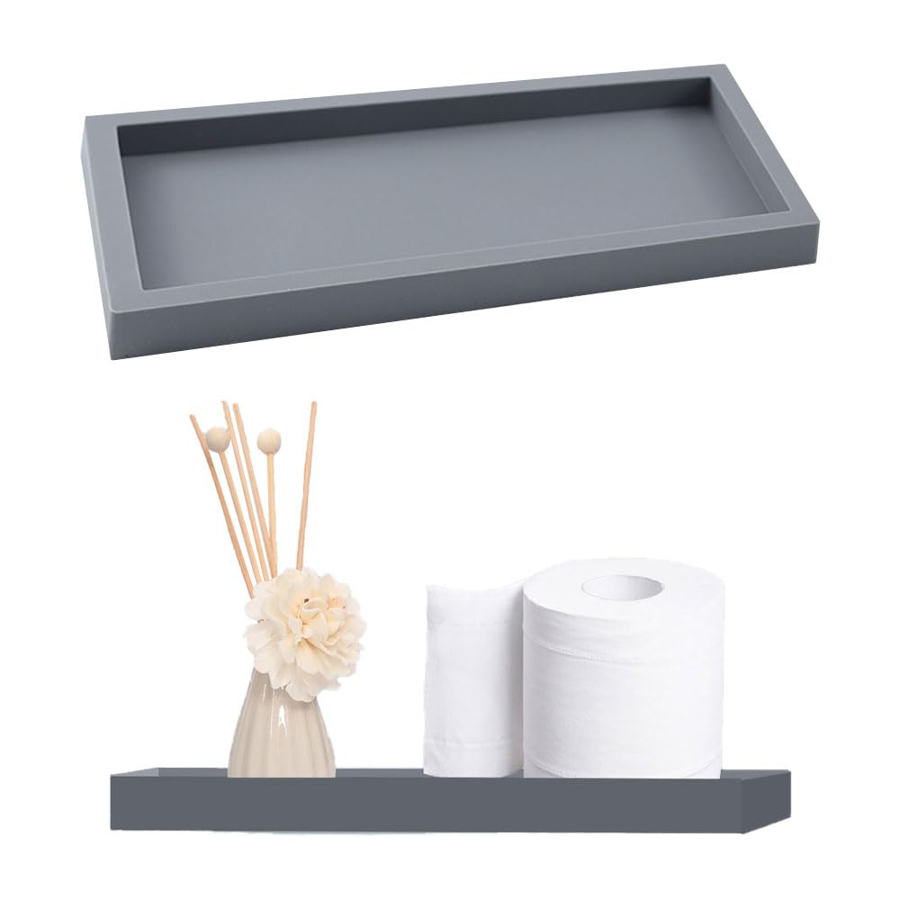 2pcs Bathroom Tray 11.8x4.92x0.7in, Toilet Tank Storage Silicone Vanity Kitchen Sink Bathroom Countertop Organiser Vanity Tray For Counter Decor Dresser Tops (Grey-L)
