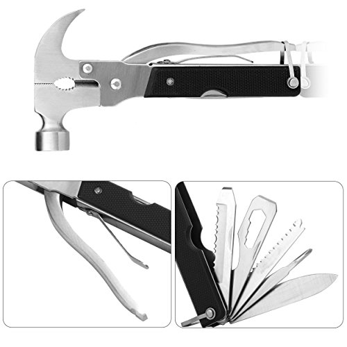 Multifunction Hammer Tool 14 in 1 Portable Stainless Steel Tool,Hammer,Bottle Opener,Knife for Camping Hunting,Fishing or Emergency Preparation(Black) - Thumbnail 3