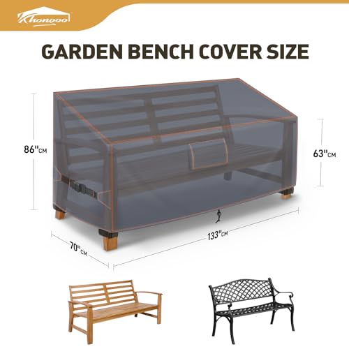 Garden Bench Cover 2 Seater 133 W x 70 D x 63/86 H cm, Protective Cover Garden Bench, 420D Oxford UV-Resistant Waterproof Cover Garden Furniture Winterproof, Triple Wind Protection Tarpaulin Garden