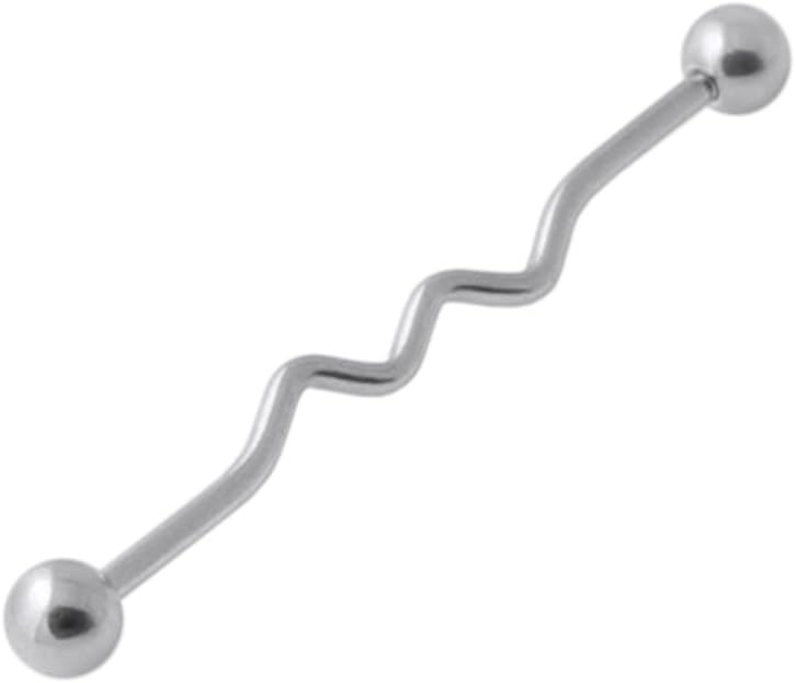 14 Gauge - 36MM Length 316L Surgical Steel Zig Zag Industrial Barbell with 5mm Ball