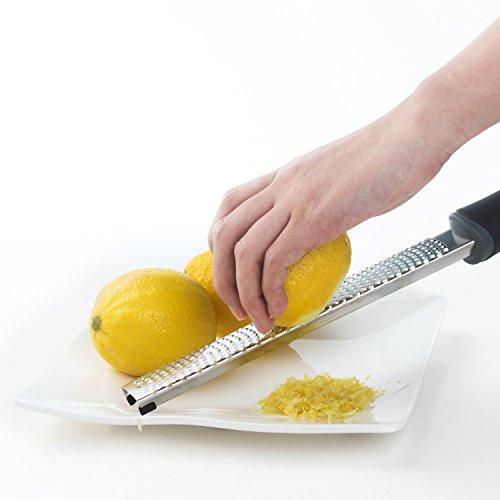 DRAGONN Citrus & Cheese Zester Grater Razor Sharp Stainless Steel Blade with Black Handle, Safety Cover and Rubber Footings - Dishwasher Safe